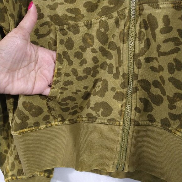 Joy Lab Relaxed Fit Sweatshirt Hoodie Full Zip Size XS Green Army Cheetah Print - Picture 2 of 7